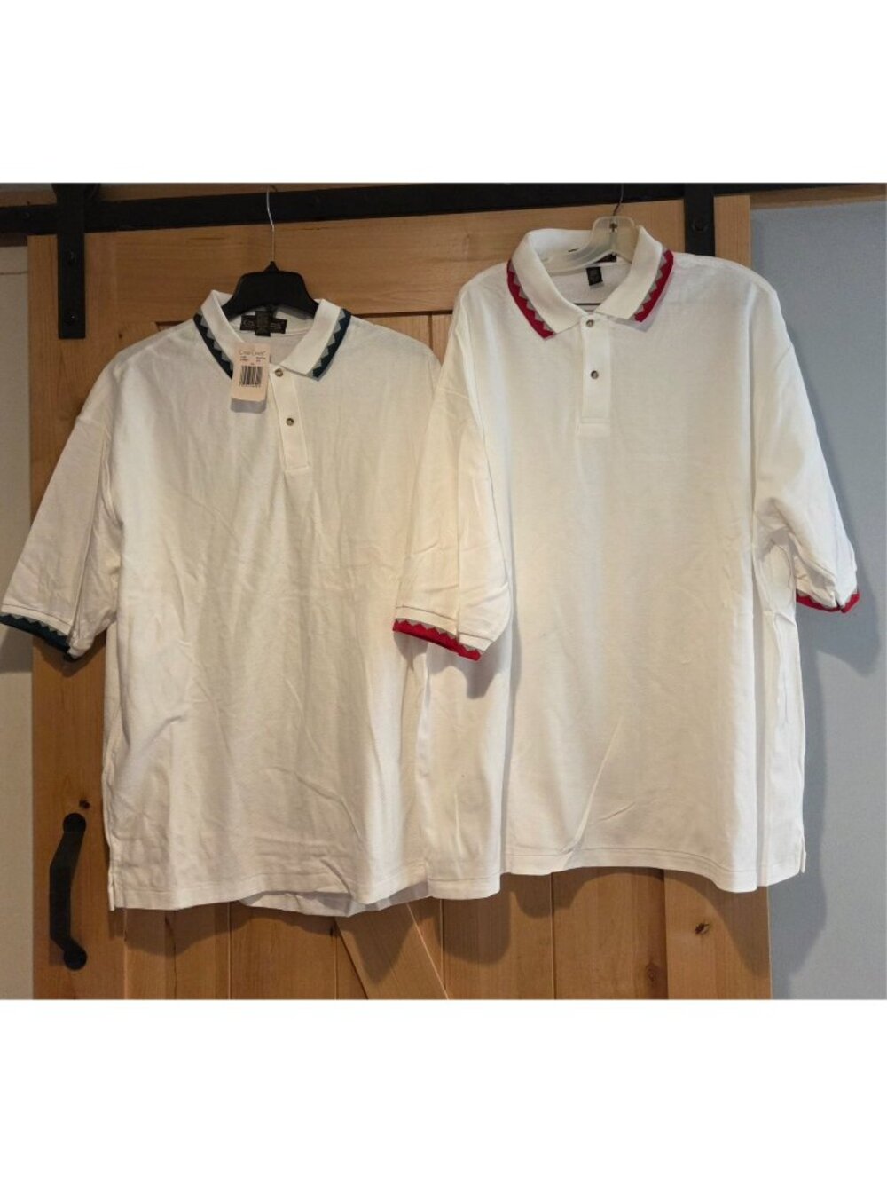 New! Lot of 2 Men's 3XL White Red Green Collar Textured Polo Short Sleeve USA